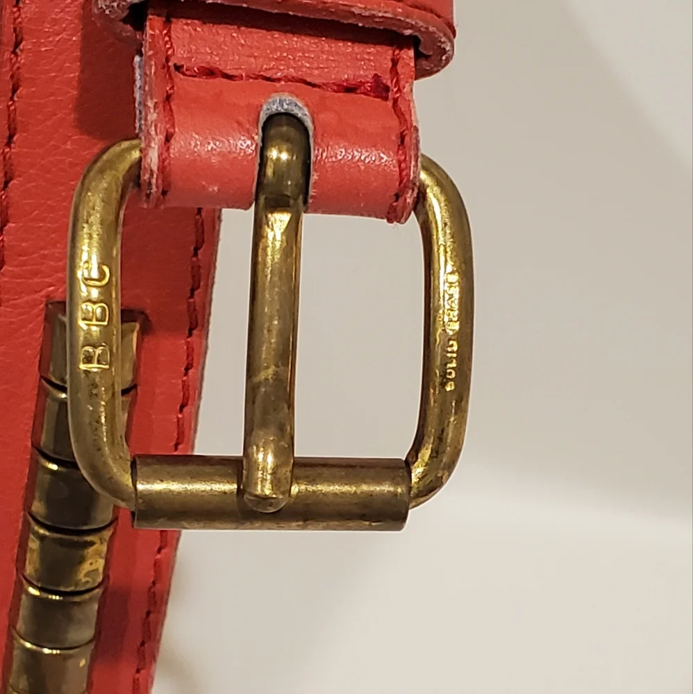 BBC Leather Studded Equestrian Cowgirl Belt Made in Spain, Brass, Red,Sm/34